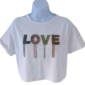 ELA/ Rhinestone LOVE crop top/  Size US S